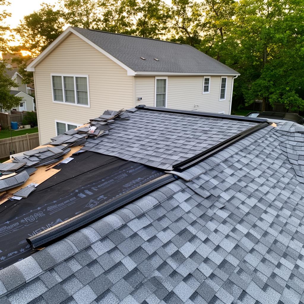 Roofer installing new asphalt shingles on a Brick Township home by Quality Roof Pros